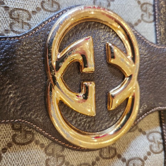 Vintage 70's GUCCI GG Monogram Brown Large Brit Supreme Blondie Shoulder Tote Ba - Picture 8 of 13